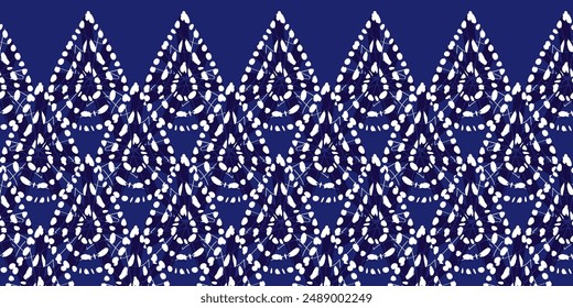 Vector azul shibori monocromo lágrimas compactas gotas patrón de borde Horizontal. Adecuado para carteles y tarjetas de felicitación.