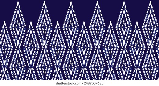 Vector azul shibori monocromo de diamantes de Vertical puntiaguda Horizontal patrón de borde. Adecuado para tarjetas de invitación y carteles.