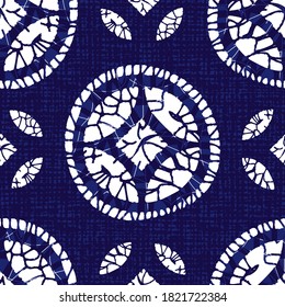 Rama redondeada de tejido shibori azul vector con fondo de lienzo. Adecuado para textiles, envolvimiento de regalo y papel pintado.
