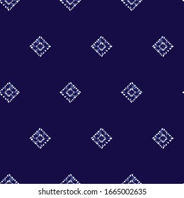 El azul vectorial shibori simple polka cuadrado diamante punto sin fisuras. Apropiado para textiles, envolvimiento de regalo y papel pintado.