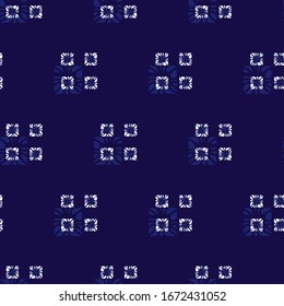 Filas simples de shibori azul vectorial de cuatro cuadrados diminutos patrón sin fisuras. Apropiado para textiles, envolvimiento de regalo y papel pintado.