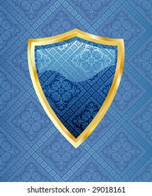 Vektorblau-Schild mit goldenem Rahmen