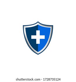 Vector Blue Shield. Medical health protection shield with cross