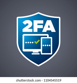 Vector Blue Shield Shaped Two Factor Authentication Icon On Grey Background