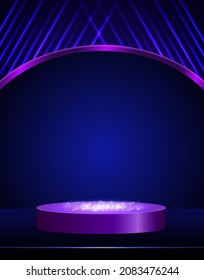Vector blue shining background with podium for presentation, concert and show design