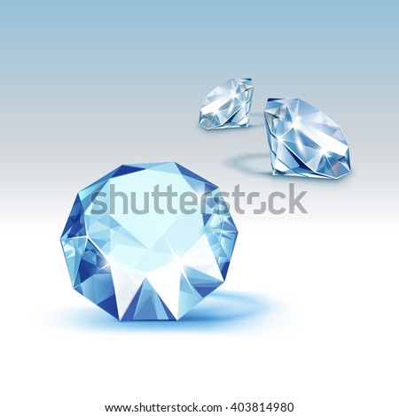 Vector Blue Shiny Clear Diamonds Close up Isolated on  Background
