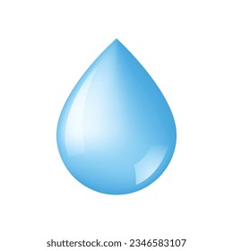 Vector blue shiny water drop on white background.
