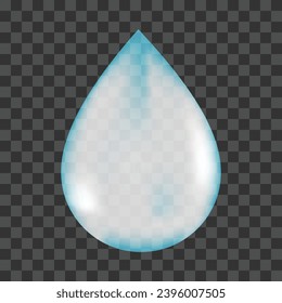 Vector blue shiny water drop on tranparent background.