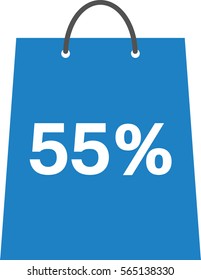 Vector blue shopping bag with white 55 percent.
