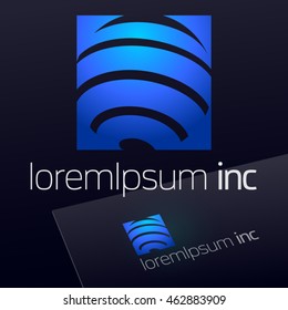 Vector blue sign. Logo for Business, Technology, Corporation.