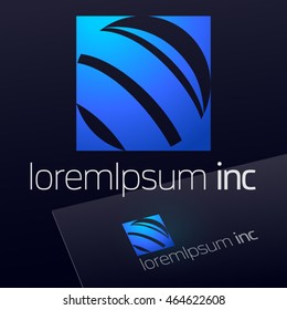 Vector blue sign. Logo for Business, Technology, Corporation.