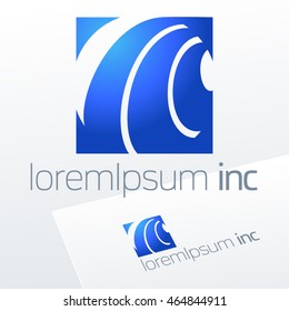 Vector blue sign. Logo for Business, Technology, Corporation.