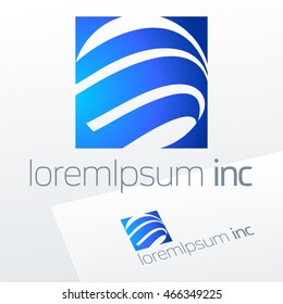 Vector blue sign. Logo for Business, Technology, Corporation.