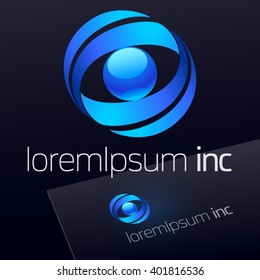 Vector blue sign. Logotype for Business, Technology, Corporation.