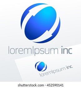 Vector blue sign in sphere shape. Logo for Business, Technology, Corporation.