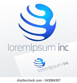 Vector blue sign in sphere shape. Logo for Business, Corporation and Technology