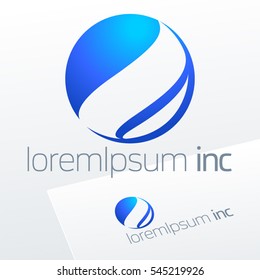 Vector blue sign in sphere shape. Logo for Business, Corporation and Technology