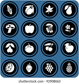 vector blue  signs. fruits and vegetables set . fruits icons.