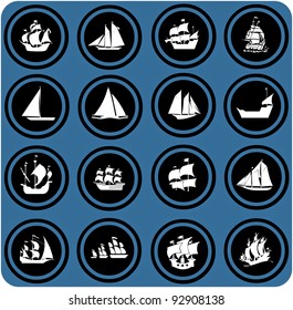 vector blue  signs. ship icons. Icon set Boats