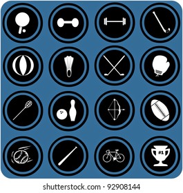 vector blue  signs. Sport equipment icons. sport icons.