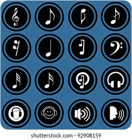 vector blue  signs. Various musical notes. simple music icons