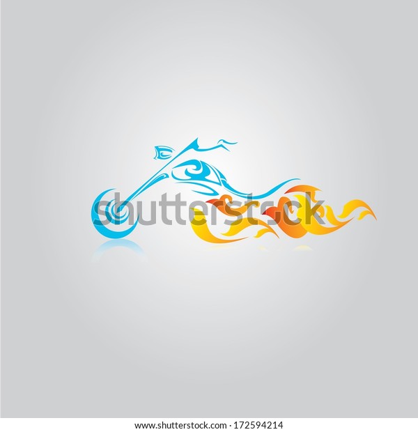 vector blue Silhouette of classic motorcycle with\
fire wings. motorcycle\
icon