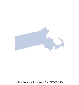 Silueta azul vectorial del mapa estatal de Massachusetts aislado en fondo blanco