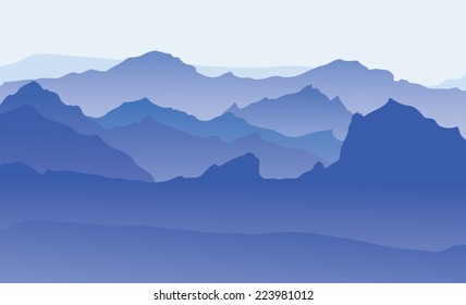 Vector blue silhouettes of mountains backgrounds.