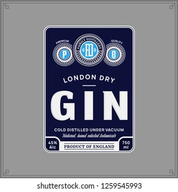 Vector blue and silver gin label isolated on a grey background. Distilling business branding and identity design elements.