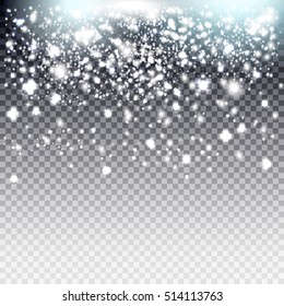 Vector blue and silver glitter particles background effect for luxury greeting card. Star dust sparks in explosion on transparent background. Sparkling texture