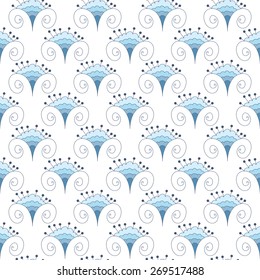 Vector blue simple seamless pattern with swirls and dots