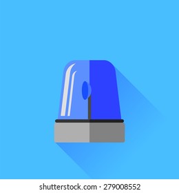 Vector Blue Siren Icon Isolated on Blue Background. Long Shadow.