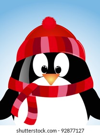 vector blue sky background with penguin