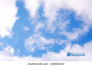 Vector blue sky background with realistic white clouds. For printing, Internet, packaging, design