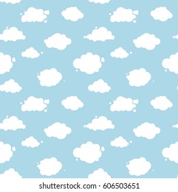 Vector blue sky background, seamless pattern with clouds