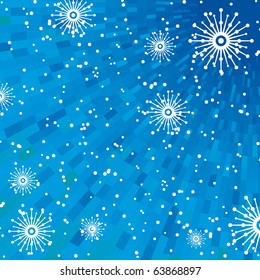Fondo del cielo azul vectorial con copos de nieve