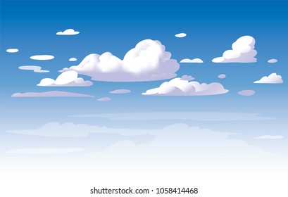 Vector blue sky clouds. Anime clean style. Background design