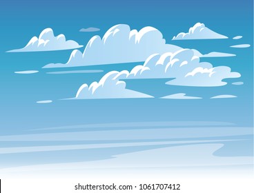 Vector blue sky clouds. Anime clean style. Background design