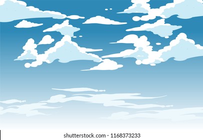 Vector blue sky clouds. Anime clean style. Background design