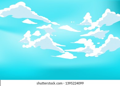 Vector blue sky clouds. Anime clean style. Background design
