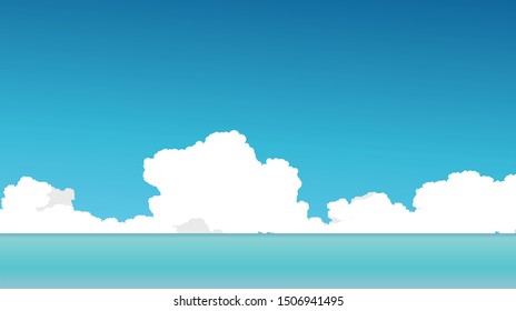 vector blue sky clouds, anime clean style, sea, background design