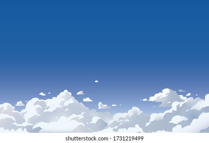 Vector blue sky clouds. Anime clean style. Background design