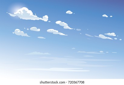 Vector blue sky clouds. Anime clean style. Background design