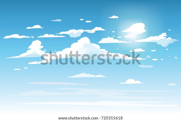 ベクター青い空の雲 アニメの清潔なスタイル 背景デザイン のベクター画像素材 ロイヤリティフリー
