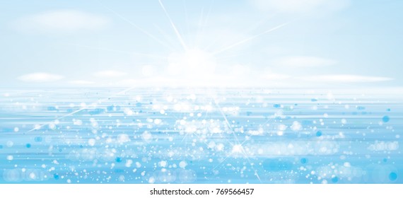 Vector blue  sky, sea  and  sun shine, blue sea background.