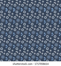 Fondo de diseño sin fisuras de color azul vectorial pequeño y floral. perfecto para telas, rayado, papel pintado