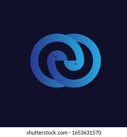 Vector blue snake. Vector snake logo template on blue colors. Geometrical snake logotype