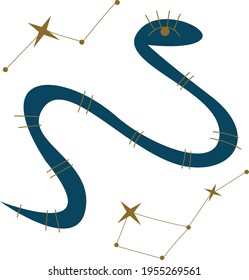 Vector blue snake. Mystic illustration. Tattoo sketch, t-shirt print, sticker design clipart