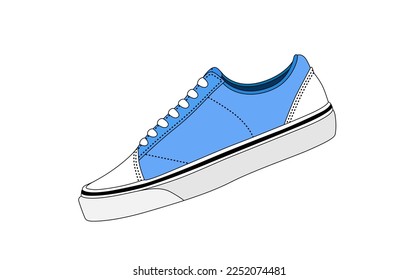 Las zapatillas azul vectorial aisladas en fondo blanco. Los formadores roban silueta. Logo de las zapatillas de deporte. Icono de zapatos planos. Calzado estilo joven urbano. Icono moderno de zapatillas, vista lateral. Ropa casual de estilo deportivo