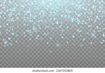 Vector blue snow background png. Snow png. Snowfall, blizzard, winter. Falling snowflakes. Christmas background.